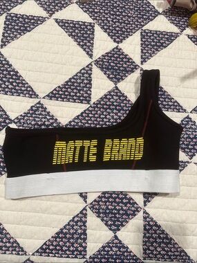 One-Shoulder Crop Top in Black with Yellow Logo